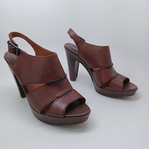 Lucky Brand Heels Brown Leather Peggy Sling Back Open Toe Sandals Womens 7M 37 - Picture 8 of 16